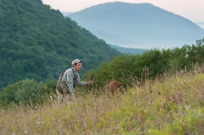 猎人带着狗跟踪动物